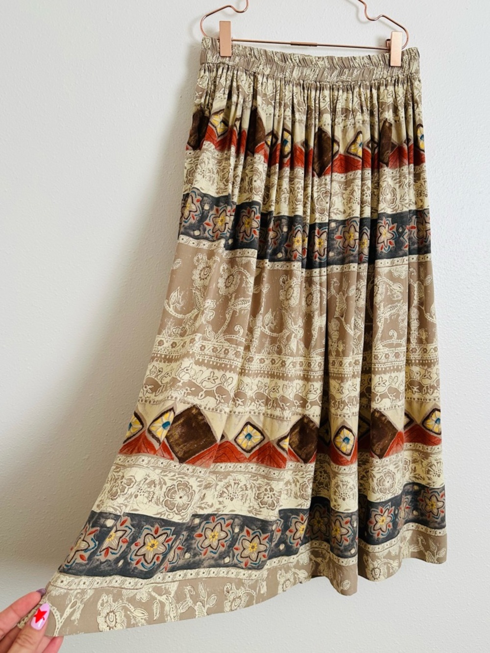 Vintage Coldwater Creek Rayon Skirt Petite Tribal Boho Aztec Pattern Made in USA - Picture 9 of 11